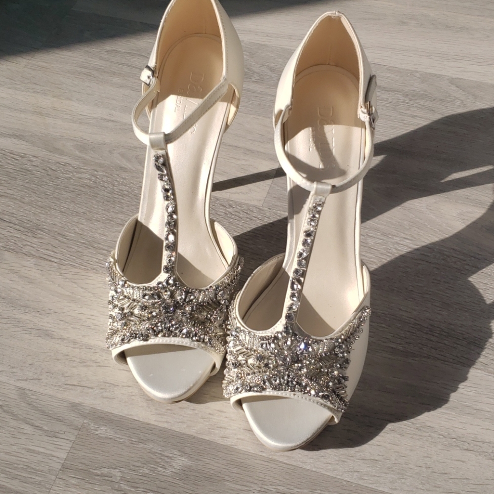 Ivory and rhinestone heels